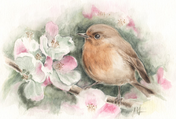 Ԗ؂Ə̊G@ʉ@Flowering tree & bird watercolor-other-gallery-top-imag