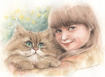 猫と少女の水彩画・似顔絵・肖像画 watercolor-cat-girl 猫と少女の水彩画・似顔絵・肖像画 watercolor-cat-girl
